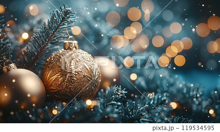Festive Christmas Decorations with Ornaments and Snowflakes. Created with Generative AI 119534595