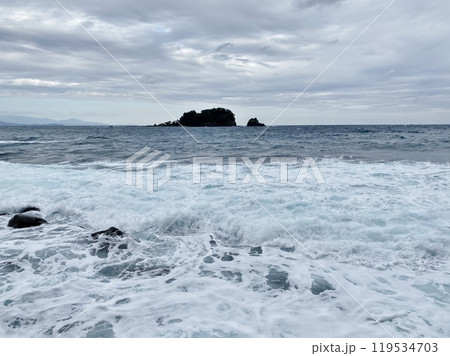 荒海に浮かぶ川奈・手石島 119534703