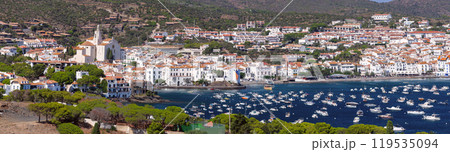 Panoramic view of Cadaques with harbor and hills, Spain 119535094