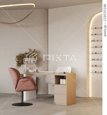 Interior of a modern nail salon, workplace for manicurists, 3d rendering 119535186