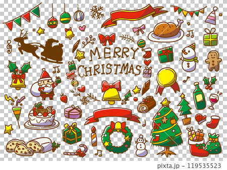 クリスマス手描き イラストセット カラーのイラスト素材