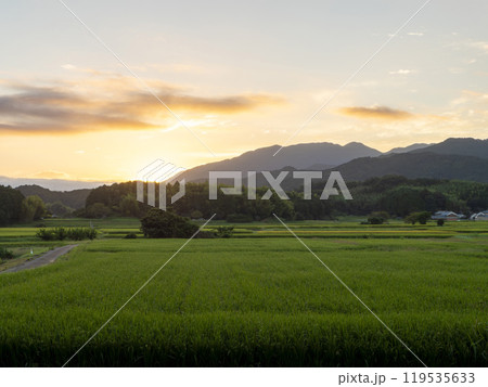 朝焼けの空と明日香村の田園風景 朝焼けの空と明日香村の田園風景 119535633