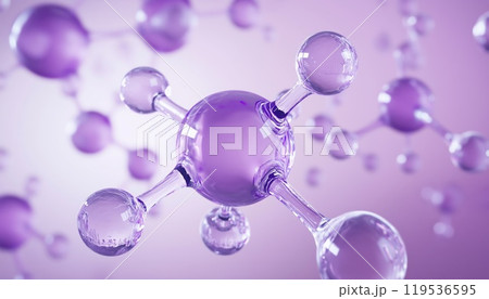 3d Rendering Of A Molecule And Purple Cosmetics Liquid Ball. High Quality 3d Illustration Of A Molecular Design Concept. 119536595