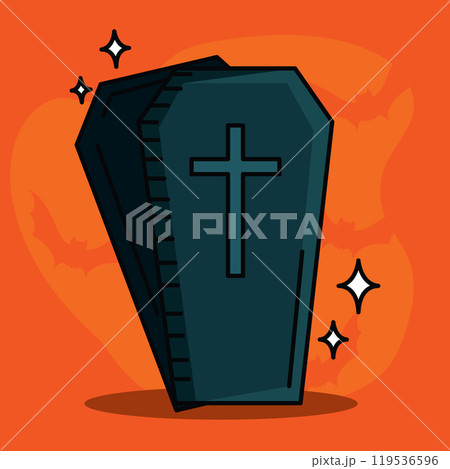 Coffin with cross illustration for Halloween grave decor, Vector 119536596