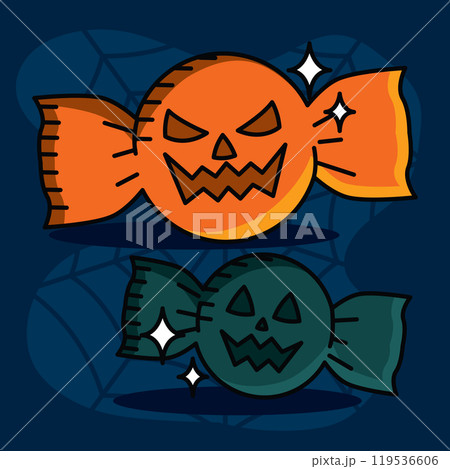 Halloween candies with pumpkin face for spooky decoration, Vector Halloween candies with pumpkin face for spooky decoration, Vector 119536606