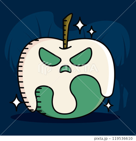 Evil poison apple illustration for Halloween decor, Vector 119536610