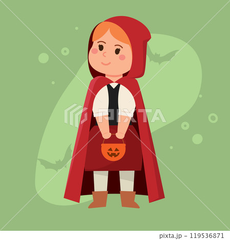 Little Red Riding Hood girl with basket costume for Halloween, Vector Little Red Riding Hood girl with basket costume for Halloween, Vector 119536871