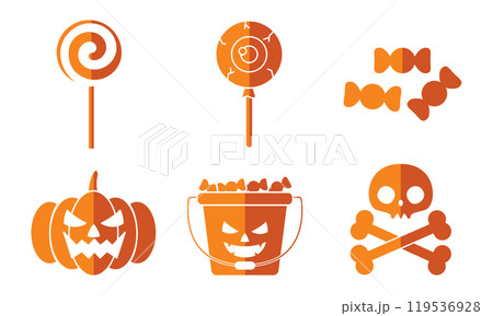Ghosts, pumpkins, and candy Halloween pattern in orange, Vector Ghosts, pumpkins, and candy Halloween pattern in orange, Vector 119536928