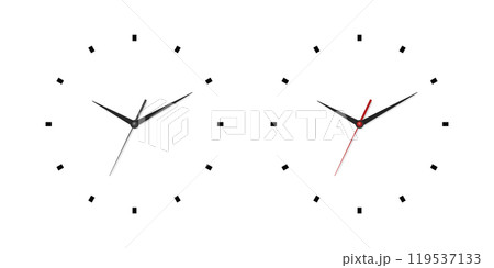 Vector 3d Realistic Wall Office Clock Face Set. White and Black Dial and Clock Hands Closeup Isolated. Design Template. Simple Minimalistic Wall Clocks in Front View 119537133