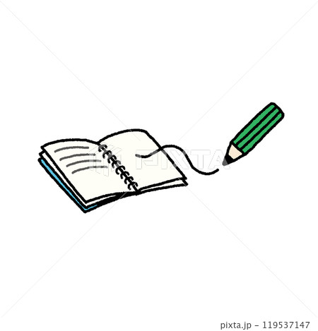 シンプルなノートと鉛筆の手書き風イラスト シンプルなノートと鉛筆の手書き風イラスト 119537147