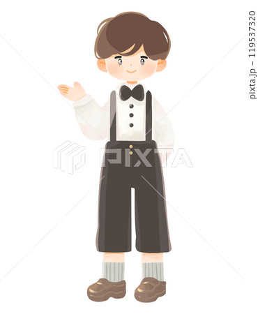 案内するポーズのフォーマルな服装の子ども　男の子 119537320