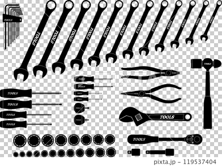 Silhouette illustration set of various tools Silhouette illustration set of various tools 119537404