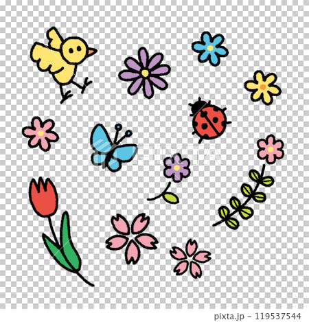 Simple spring motif illustration set Simple spring motif illustration set 119537544