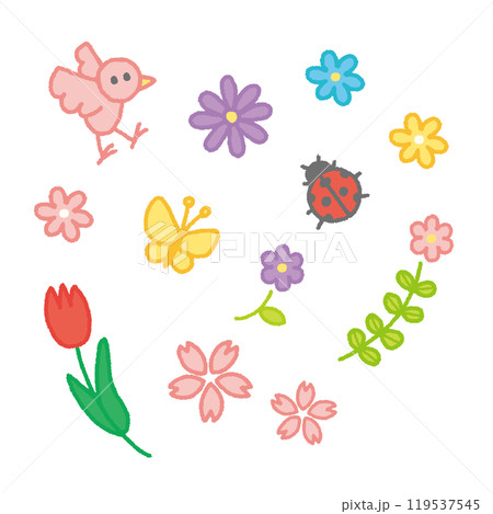 シンプルな春の手書き風イラストセット 119537545