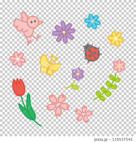 Simple spring hand-drawn illustration set Simple spring hand-drawn illustration set 119537545