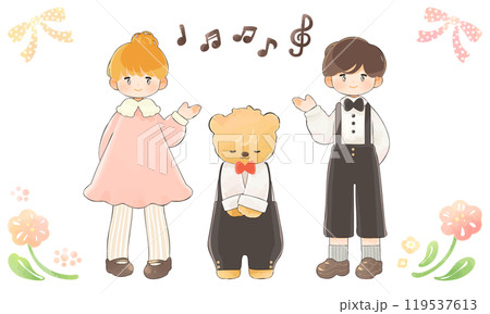 フォーマルな服装の子供たちのイラストセット フォーマルな服装の子供たちのイラストセット 119537613