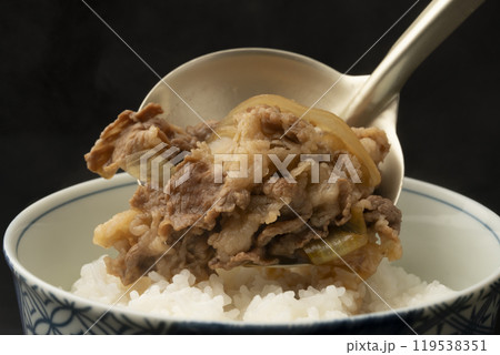 牛丼 牛丼の具をご飯に盛り付ける 牛丼 牛丼の具をご飯に盛り付ける 119538351