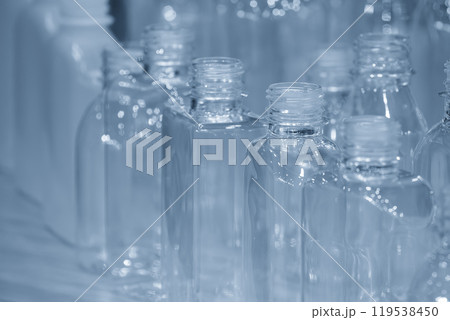 The various  shape of PET bottle in the light blue scene. 119538450