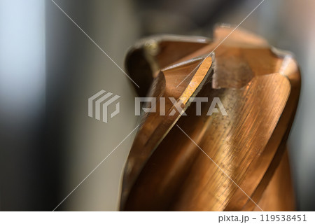 Close-up scene the wear cutter bull nose end mill tools. Close-up scene the wear cutter bull nose end mill tools. 119538451