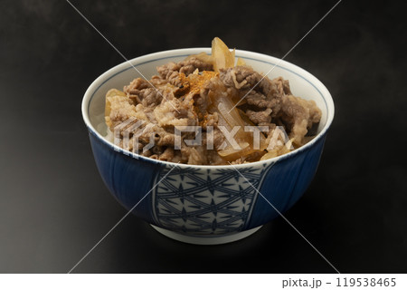 牛丼　丼に盛り付けた牛丼 119538465