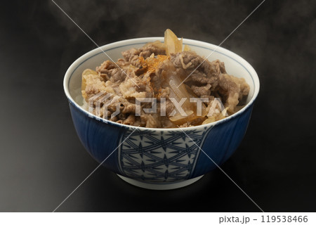 牛丼　丼に盛り付けた牛丼 119538466