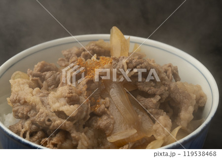 牛丼　丼に盛り付けた牛丼 119538468