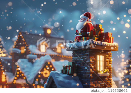 煙突の上のサンタさん-1のイラスト素材 [119538661] - PIXTA