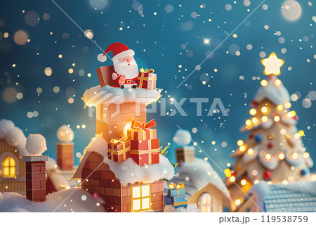 煙突の上のサンタさん-2のイラスト素材 [119538759] - PIXTA