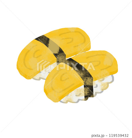 手描き　たまごのお寿司　二貫　イラスト　テクスチャあり 119539432