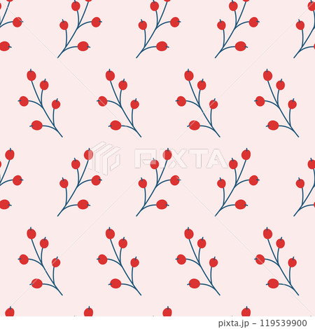 Seamless pattern of stylized twigs with berries. Vector illustration in a flat style. Seamless pattern of stylized twigs with berries. Vector illustration in a flat style. 119539900