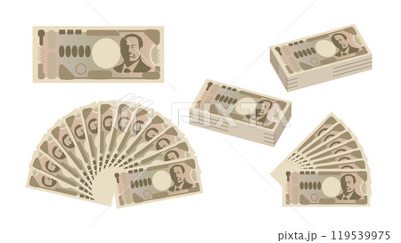 新1万円紙幣のセット 扇状・札束 119539975