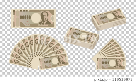 新1万円紙幣のセット 扇状・札束 119539975