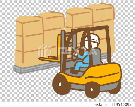 フォークリフトで荷物を積み下ろしている作業服の男性 フォークリフトで荷物を積み下ろしている作業服の男性 119540095