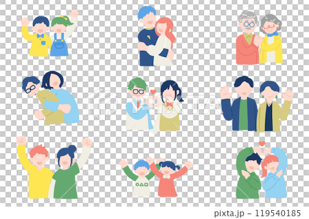 Flat illustration (set) of multi-generational friendly pairs [men and women] 119540185