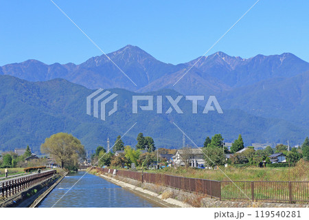 秋の安曇野　拾ヶ堰と北アルプス 119540281