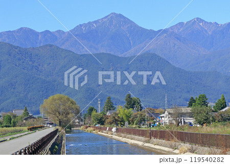 秋の安曇野 拾ヶ堰と北アルプス 秋の安曇野 拾ヶ堰と北アルプス 119540282