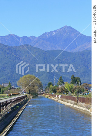 秋の安曇野 拾ヶ堰と北アルプス 秋の安曇野 拾ヶ堰と北アルプス 119540286