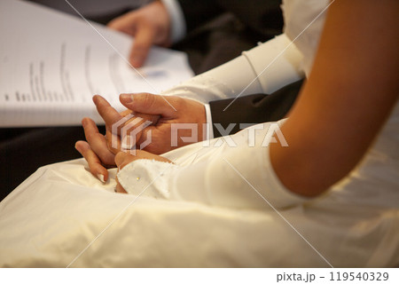 Emotional Wedding Moments A CloseUp of Two Hands Intertwined in Love and Trust 119540329