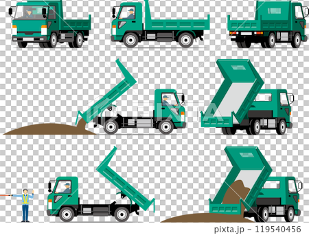 Full angle of a green dump truck 119540456