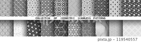 Geometric set of seamless black and white patterns. Simple vector graphics. 119540557