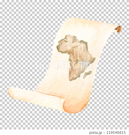 A parchment, with Africa map watercolor composition isolated on white. Hand drawn high quality simple style art for stationary, stickers, cards, notebooks, diary decor and design. Antique clip art A parchment, with Africa map watercolor composition isolated on white. Hand drawn high quality simple style art for stationary, stickers, cards, notebooks, diary decor and design. Antique clip art 119540815