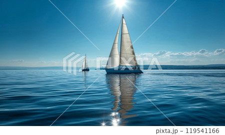 Sailboats gliding on a calm, sunlit sea. Sailboats gliding on a calm, sunlit sea. 119541166