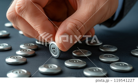 Hand sorting through various silver buttons.のイラスト素材 [119541227] - PIXTA