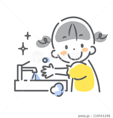 こどもの感染症予防対策　手洗い　カラフルでかわいい線画イラスト 119541298