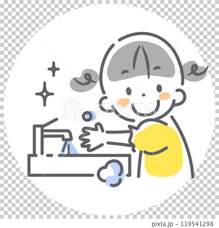 Children's infectious disease prevention measures: Hand washing - Colorful and cute line drawing illustration 119541298