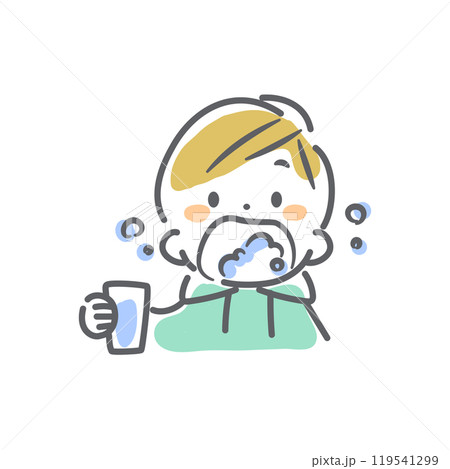 こどもの感染症予防対策　うがい　カラフルでかわいい線画イラスト 119541299