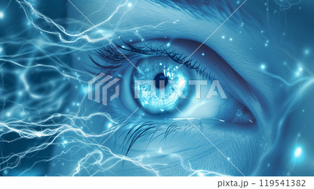 Electric blue eye with dynamic sparks.のイラスト素材 [119541382] - PIXTA