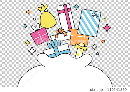 Illustration of a gift popping out of a bag 119541889