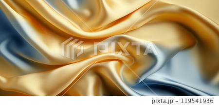 Luxurious golden satin fabric, elegantly draped. 119541936