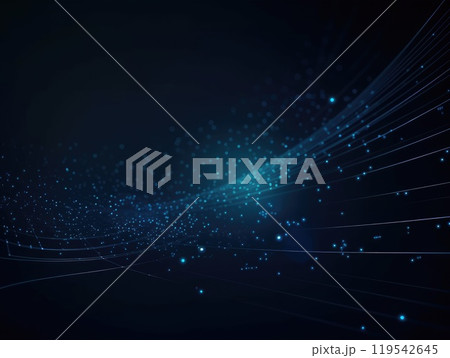 Blue particles wave background. Abstract dynamic mesh. Big data technology. Generative AI 119542645